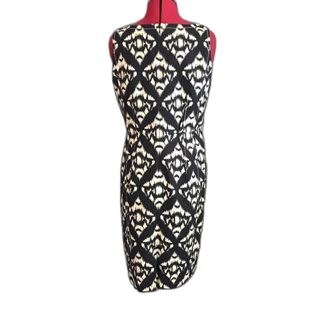 Talbots Dress Women’s Size 8 Navy Blue & Beige Cotton Sleeveless Sheath - Picture 2 of 9